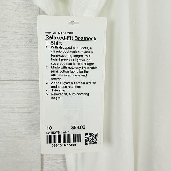 NWT Lululemon Relaxed Fit Boatneck T Shirt Sz 10 White Pima Cotton Short Sleeve - Picture 10 of 16